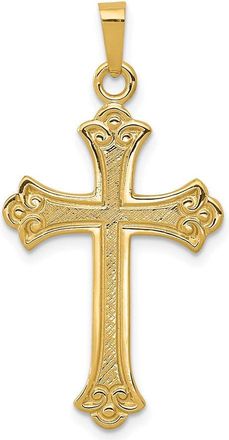 Diamond2Deal 14k Yellow Gold Textured and Polished Fleur de lis Cross Pendant