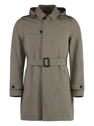 Moorer removable-hood belted trench coat - Grey