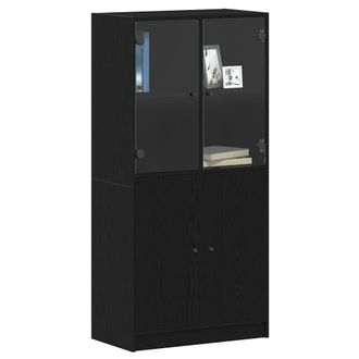Berkfield Home Highboard with Doors Black Oak 68x37x142 cm Engineered Wood | Size: 68 x 37 x 142 cm