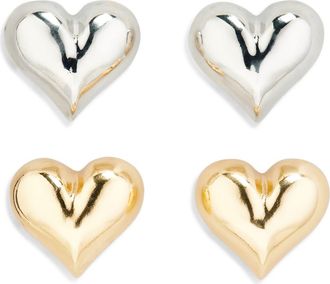 Tasha Set of 2 Two-Tone Heart Stud Earrings in Gold Silver at Nordstrom Rack