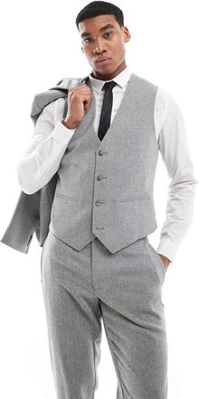 Asos slim suit vest with wool in gray barleyweave