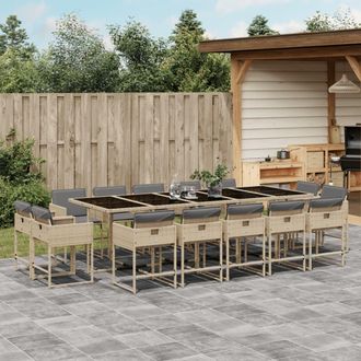 vidaXL Set Comedor De Jard&iacute;n Con Cojines 15 Pzas Rat&aacute;n Sint&eacute;tico Beige Vidaxl