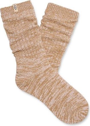 UGG Rib Knit Slouchy Crew Sock Womens Crew Cut Socks Shoes Sand, Polyester