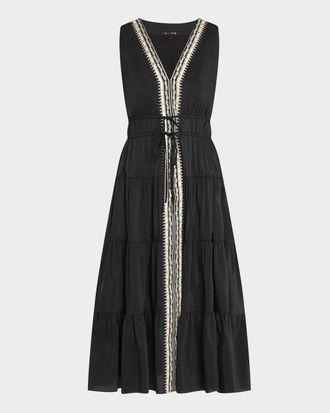 Kobi Halperin Edison Tiered Geo-Embroidered Midi Dress