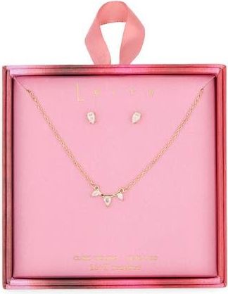 Leith Cubic Zirconia Stud Earrings & Bar Pendant Necklace Set in Clear- Gold at Nordstrom Rack
