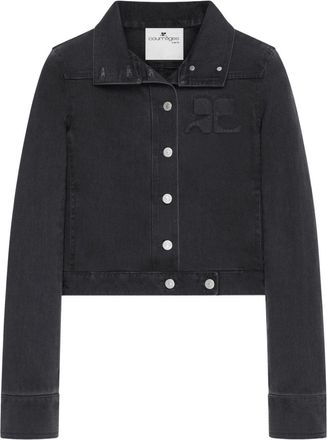 Courr&egrave;ges Cropped Jacket with High Collar and Metallic Buttons