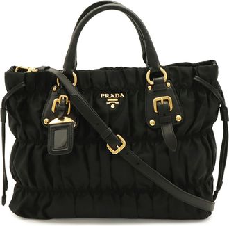 Prada Black Nero Nylon Leather Handbag Shoulder Bag Tote Bag (Pre-Owned)