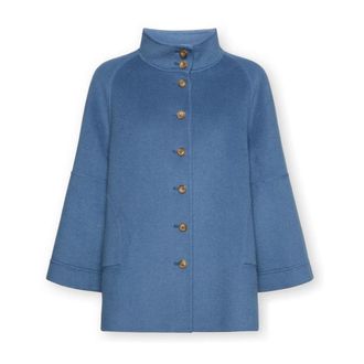 Elena Miro Jassen, Dames, Blauw, S, Wol, Dubbele gemengde wollen caban