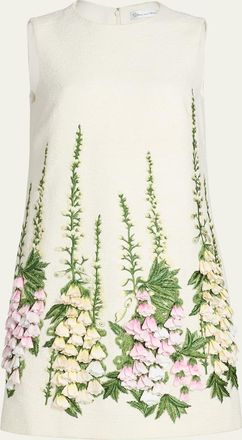 Oscar De La Renta Foxglove Embroidered Tweed Mini Shift Dress