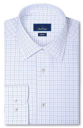 David Donahue Regular Fit Check Cotton Dobby Dress Shirt in White/blue at Nordstrom, Size 17.5