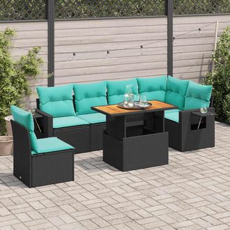 vidaXL Vidaxl Set De Sof&aacute;s De Jard&iacute;n 7 Pzas Con Cojines Rat&aacute;n Sint&eacute;tico Negro