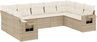 vidaXL Set De Sof&aacute;s De Jard&iacute;n 9 Pzas Con Cojines Rat&aacute;n Sint&eacute;tico Beige Vidaxl
