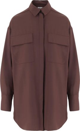 Ql2 Quelledue Burgundy Stretch Wool-Blend Shirt With Concealed Button Closure