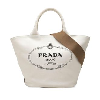 Prada White Canvas Pouch Shoulder Bag Tote Bag (Pre-Owned)