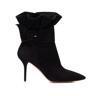 Generic Womens Fashion Pleated Pointed Toe High Heel Ankle Boots, Buckles Decorate Plus Size Stiletto Heel Short Boots, Sexy Side Zipper Fall Winter Dance Dre