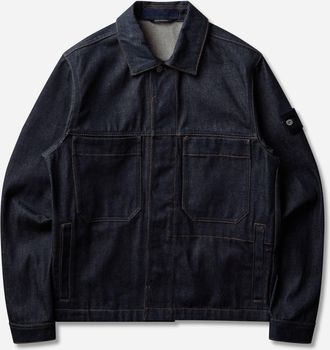 Stone Island Men s Indigo Denim-Raw Coach Jacket Blue Raw