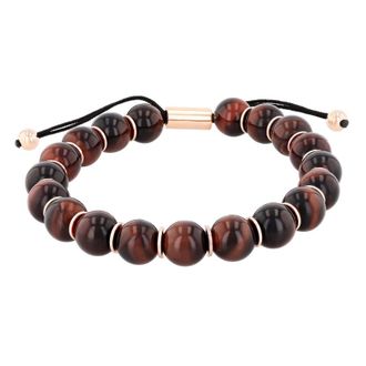 Robert Alton Stainless Steel Red Tiger Eye Bead Bolo Bracelet