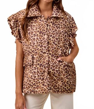 Bibi Leona Ruffled Detail Printed Puffer Vest In Leopard