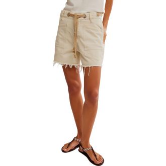 Free People Moxie Mid Rise Belted Drawstring Cutoff Denim Shorts in White at Nordstrom Rack, Size 30