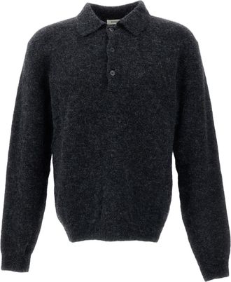 Sunflower Grey Melange Mohair Alpaca Knit Polo Shirt