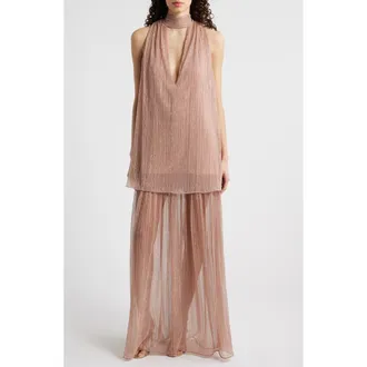 Black Halo Valoria Metallic Micropleat Cocktail Dress in Fairy Dust at Nordstrom, Size Medium