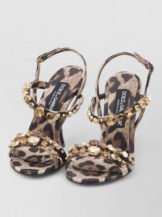 Dolce & Gabbana leopard satin slingback sandals crystal straps