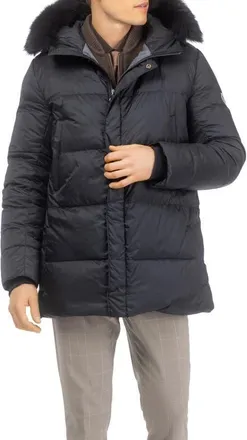 Gorski Mens Apres-Ski Parka, Detachable Toscana Lamb Hood Trim in Black/black at Nordstrom, Size X-Large
