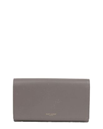 Saint Laurent Grey Calfskin Flap Long Wallet (Authentic Pre-Loved)
