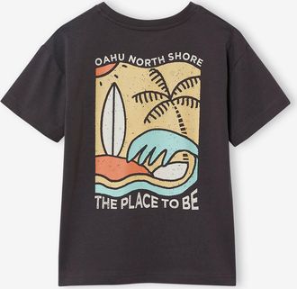 Vertbaudet Jungen T-Shirt mit Motiv vorn und hinten, mit Recycling-Baumwolle anthrazit