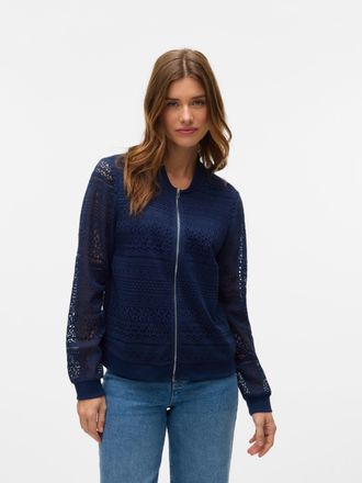 Vero Moda Bomberjacke VERO MODA VMHONEY LACE BOMBER JACKET WVN GA, Damen, Gr. XS, blau (navy blazer pattern:original lace), Web, Obermaterial: 75% Baumwolle, 25