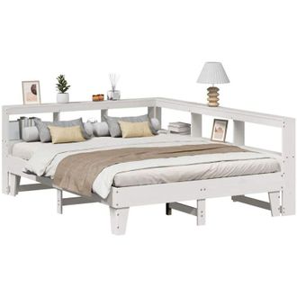 vidaXL Vidaxl - Cama Con Estanter&iacute;a Sin Colch&oacute;n Madera Maciza Blanca 150x200 Cm