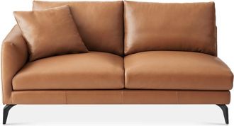 Castlery Lena Leather Left Arm 2 Seater Sofa, Cocoa American Top Grain Leather, Matte Black Legs