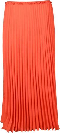 Red Valentino Geplooide Lange Rok Elastische Sluiting - Dames - Midirokken - Oranje - S - Polyester - Rokken