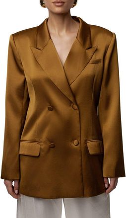 JLUXLABEL Lara Oversize Satin Blazer in Bronze at Nordstrom, Size Medium