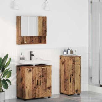 vidaXL Juego De Muebles De Ba&ntilde;o Montaje En La Pared 3 Pcs Madera Vieja