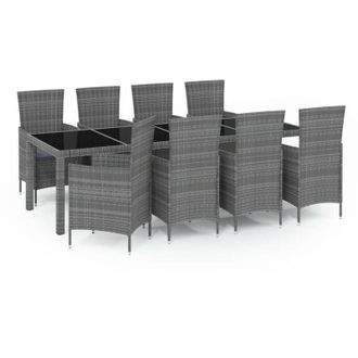 vidaXL Set De Comedor De Jard&iacute;n 9 Pzas Y Cojines Rat&aacute;n Sint&eacute;tico Gris Vidaxl