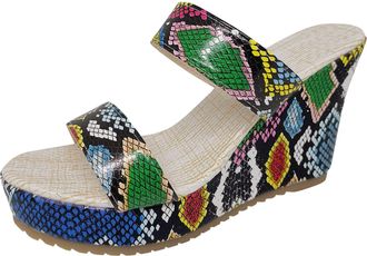 Generic Cocila Walking Sandals For Women Platform Open Toe Shoes Print Slide Blue, 5 Ladies Red Party Size 5 Wide Fitting 3 Wedge 4 Feet Fit Comfort Cork Foot