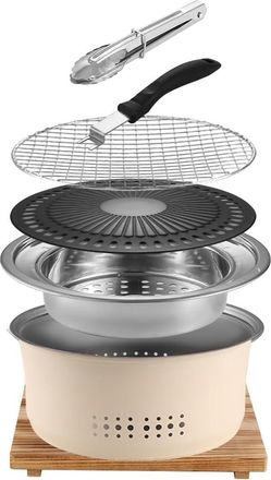 OEM Barbacoa De Carb&oacute;n De Acero Inoxidable, Parrilla Port&aacute;til, 26,7 Cm (10,5 Pulgadas) Con Revestimiento Antiadherente, Redonda, Para Barbacoa O Fondue, H