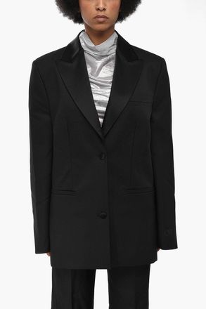 Off-white Blazer in Tessuto Twill con Rever in Satin Off-White