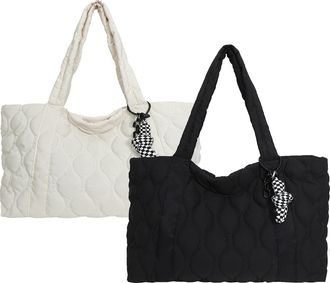 Generic Tote Bag for Women With Compartments, Lightweight Puffy Tote Bag with Compartments Shoulder Bag Handbag for all occasions (White+Black)