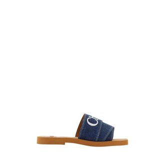 Chlo&eacute; Woody Slide Sandalen - Dames - Sandalen - Blauw - 37 EU - Katoen - Schoenen