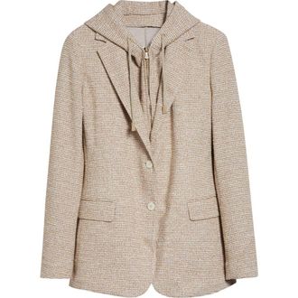 Eleventy Knit Blazer with Hooded Bib in Taupe Cognac at Nordstrom, Size 00 Us
