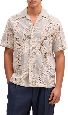 Nn.07 Julio Embroidered Inset Organic Cotton Button-Up Shirt in Deep Truffle at Nordstrom, Size Xx-Large