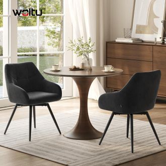 Woltu Woltu Sillas Giratorias (juego De 2), Sillas De Comedor Modernas De Terciopelo, Sillas Ergon&oacute;micas De Cocina Con Patas De Metal Para Sal&oacute;n, Negro