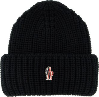 Moncler Logo Patch Beanie Hats Black