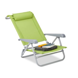 Relaxdays Relaxdays - Tumbona Plegable Con Reposacabezas, Abrebotellas, Reposabrazos Ajustable, Pl&aacute;stico, Acero, 120 Kg, Verde