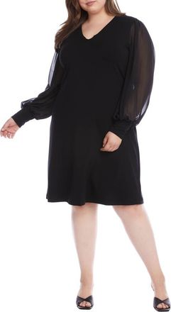 Karen Kane Sheer Long Sleeve Jersey Sheath Dress in Black at Nordstrom, Size 2X