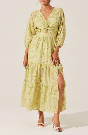 ASTR the Label Jesalyn Cutout Detail Eyelet Dress in Matcha at Nordstrom, Size Large