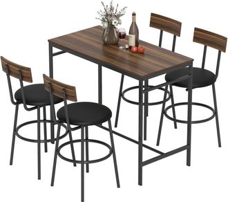 STILVORA Juego De Mesa De Bar De 5 Piezas Con 4 Sillas, Dise&ntilde;o Industrial, Para Cocina, Comedor, Madera, Acero, Marr&oacute;n