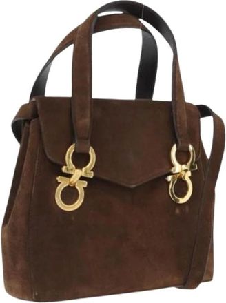 Ferragamo Pre-owned Handbags, female, Brown, Size: ONE SIZE Pre-owned Suede Handbag